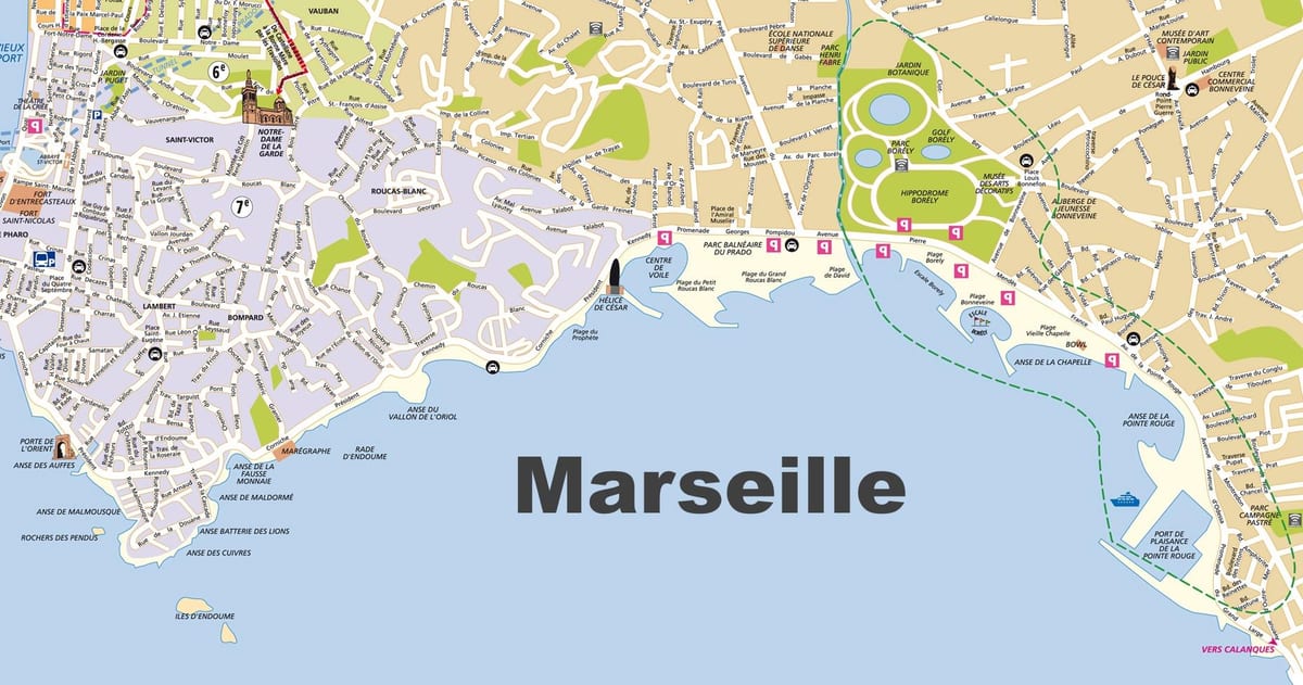 Marseille plaže zemljevid