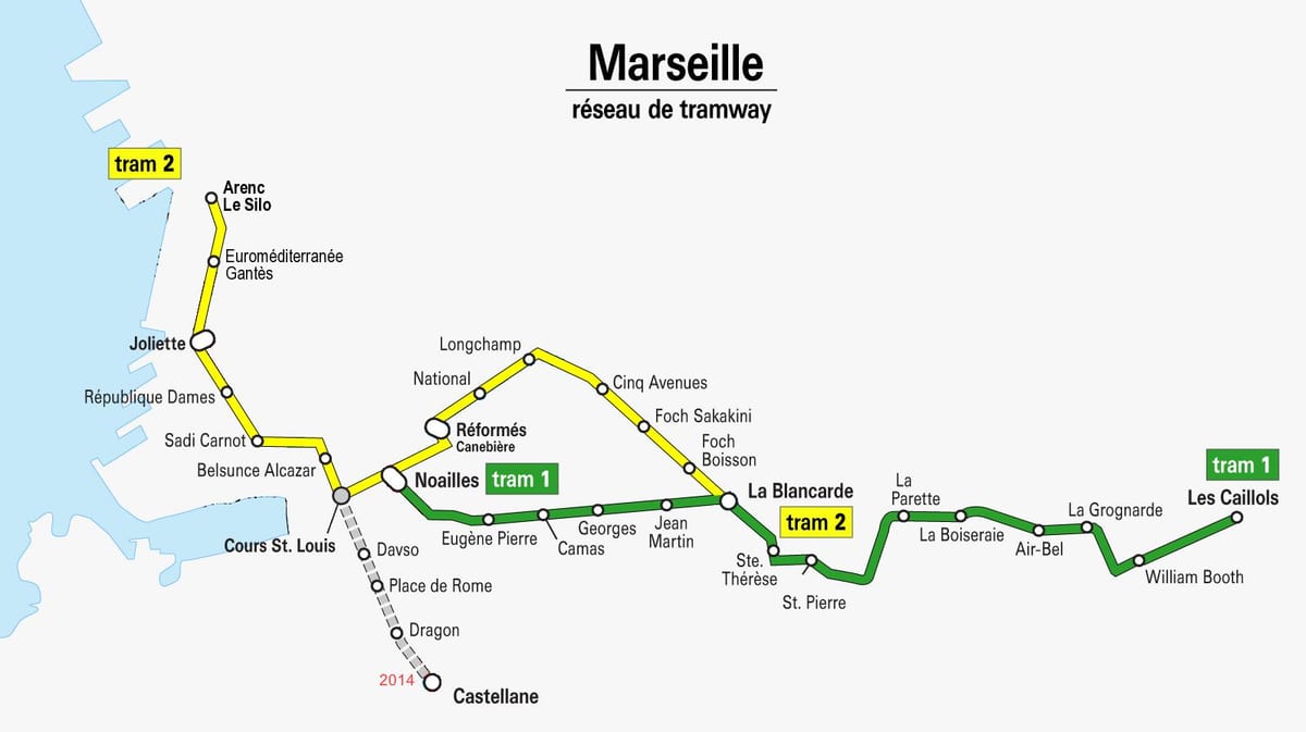 zemljevid Marseille tramvaj
