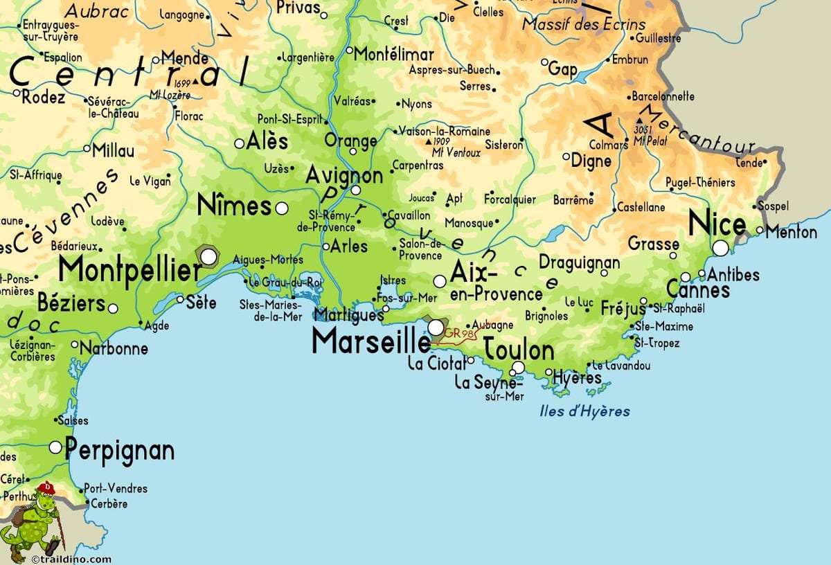 zemljevid Marseille in okolici