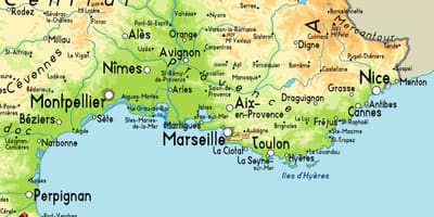 Zemljevid Marseille in okolici